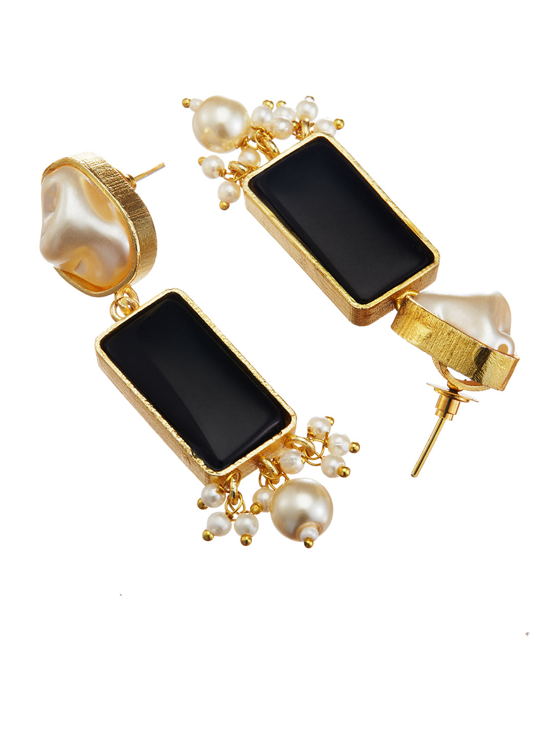 Gold-Plated Pearl Necklace Set with Black Stone Accents and Matching Earrings – Asmitta Jewellery
