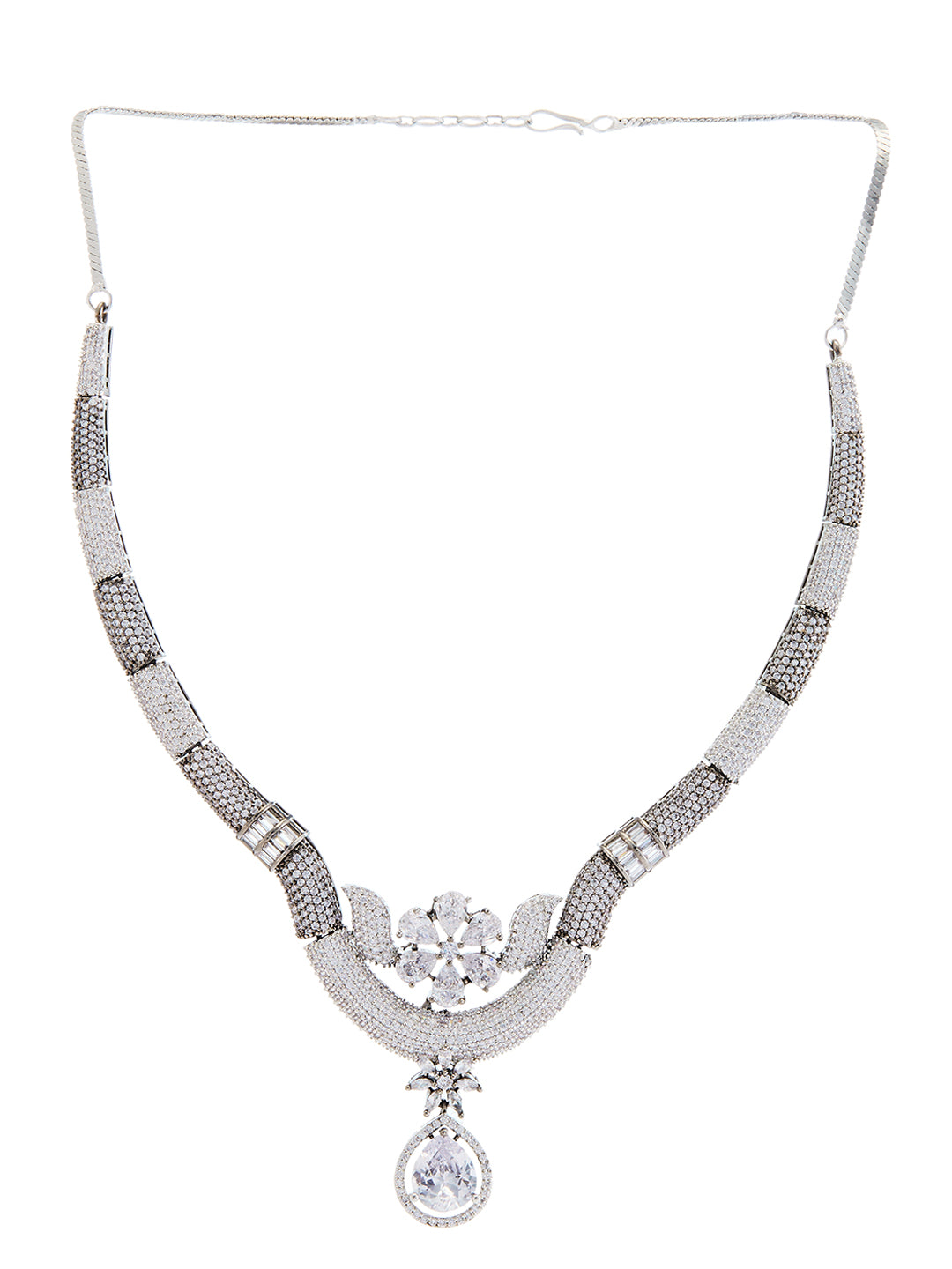 Black-Plated Diamond Jewellery Set with CZ Stones and Drop Earrings – Asmitta