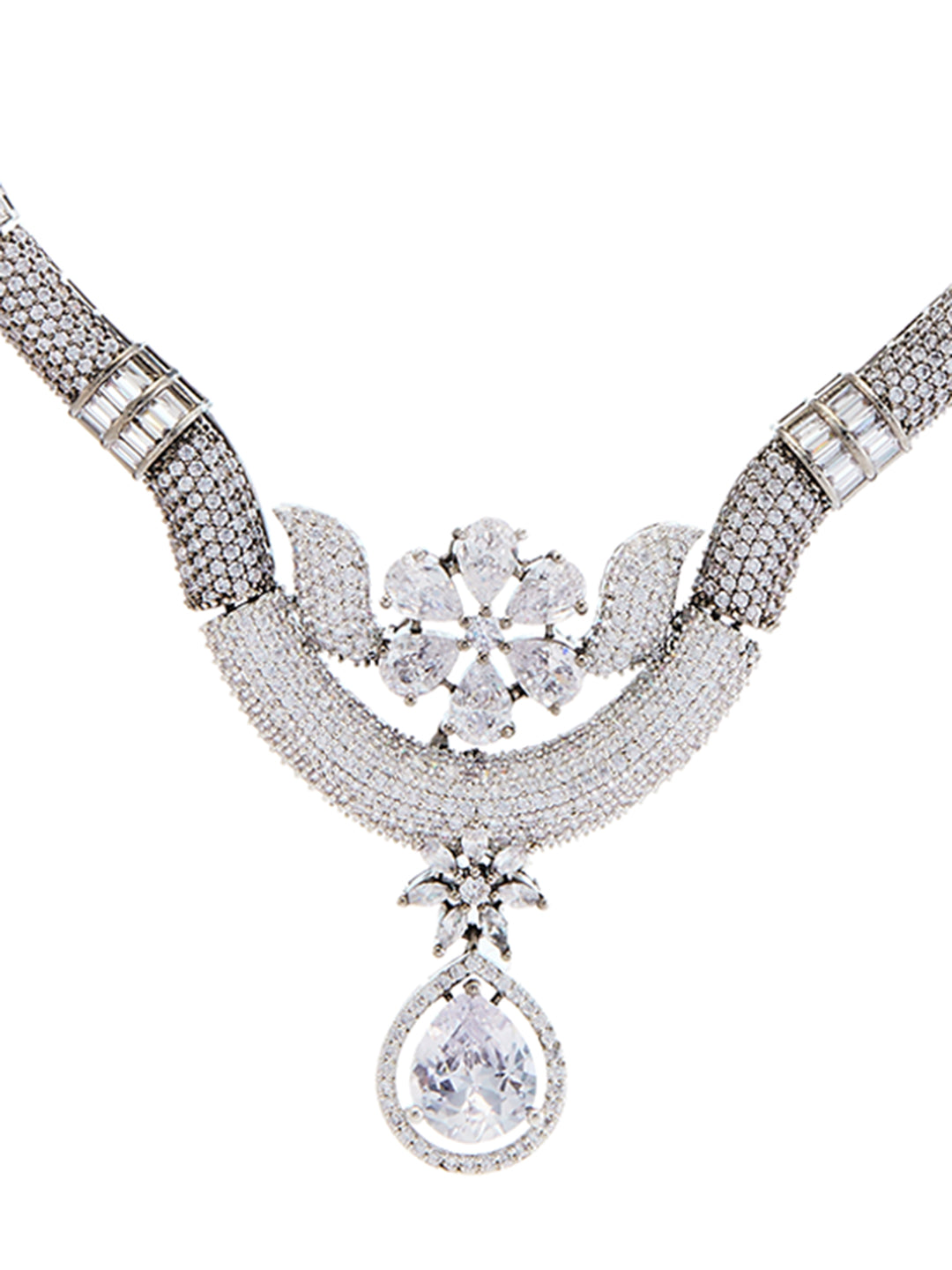 Black-Plated Diamond Jewellery Set with CZ Stones and Drop Earrings – Asmitta