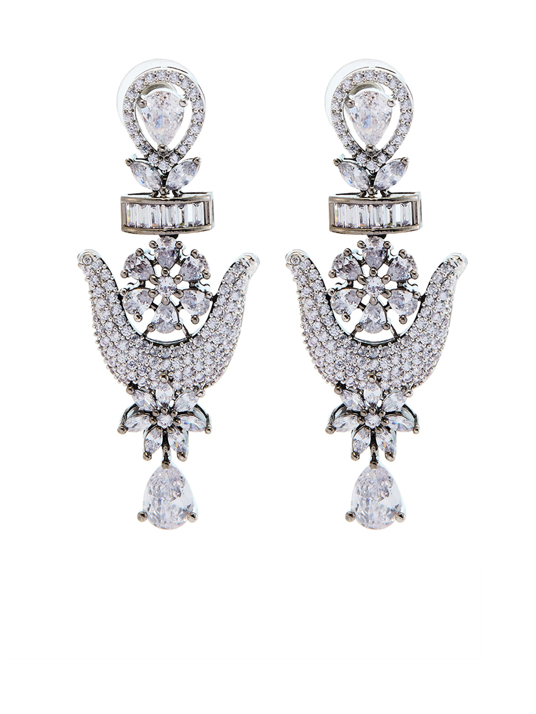 Black-Plated Diamond Jewellery Set with CZ Stones and Drop Earrings – Asmitta