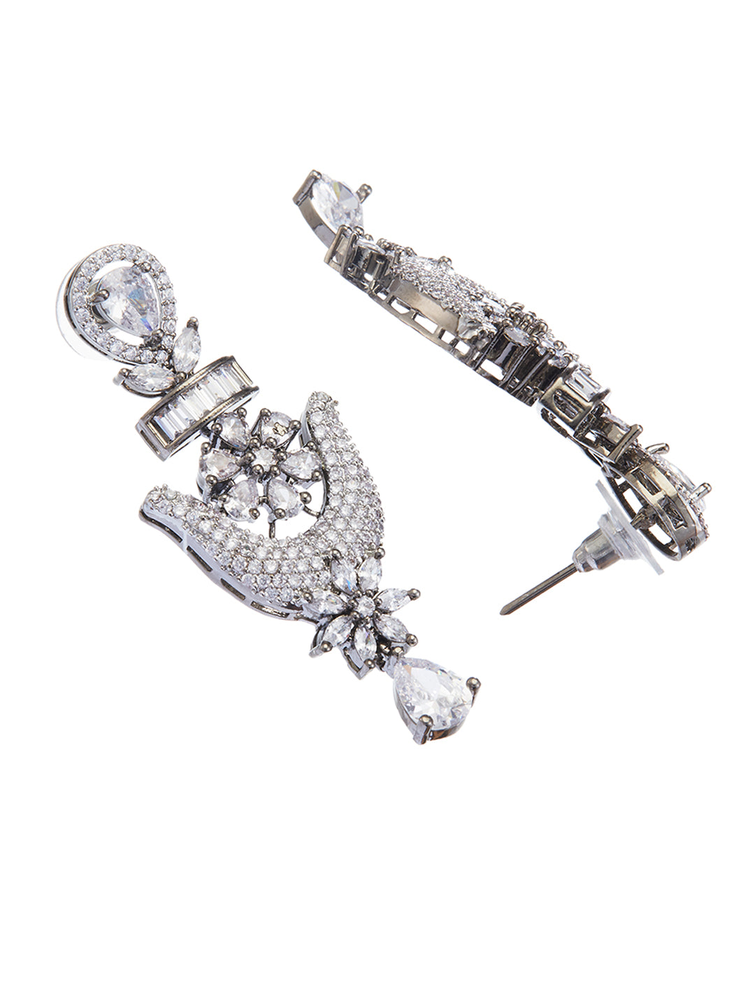 Black-Plated Diamond Jewellery Set with CZ Stones and Drop Earrings – Asmitta