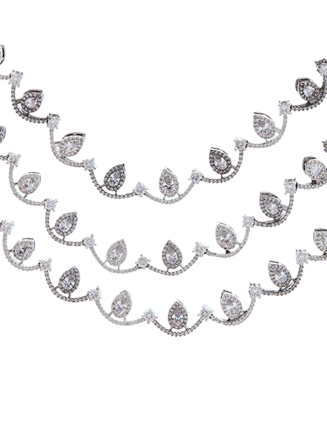 triple-layered black-plated diamond jewellery set with CZ stones – necklace and drop earrings