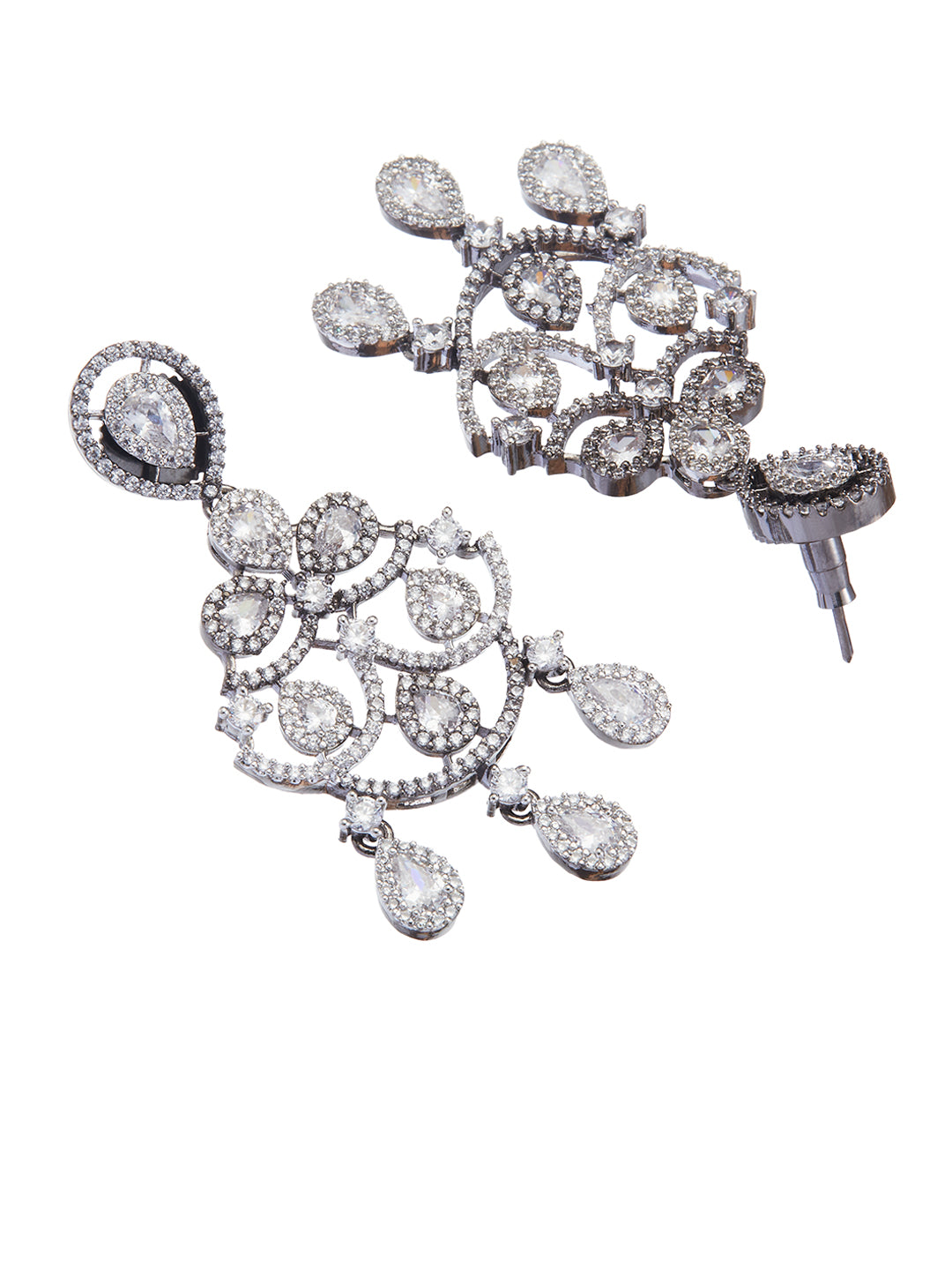 triple-layered black-plated diamond jewellery set with CZ stones – necklace and drop earrings