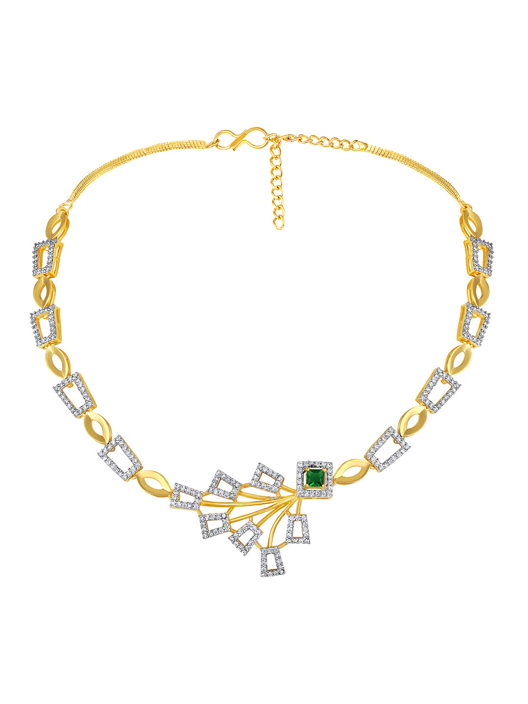 Two Tone CZ Studded Emerald Choker Necklace Set with Designer Drop Earrings – Ethnic Jewellery by Asmitta
