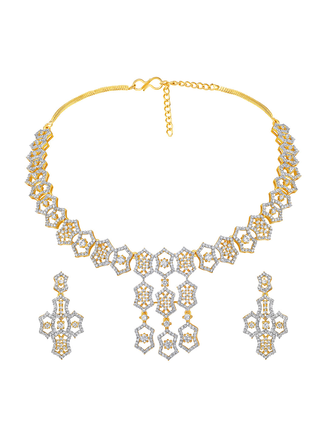 Two Tone CZ Studded Diamond Choker Set with Matching Earrings – Asmitta