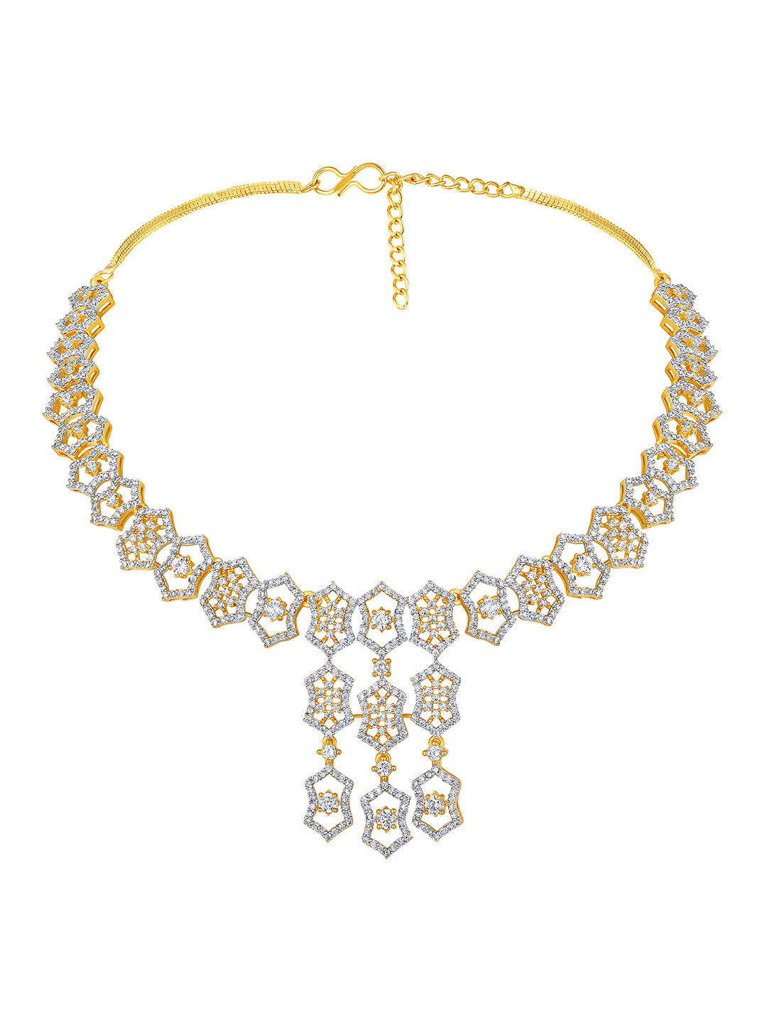 Two Tone CZ Studded Diamond Choker Set with Matching Earrings – Asmitta
