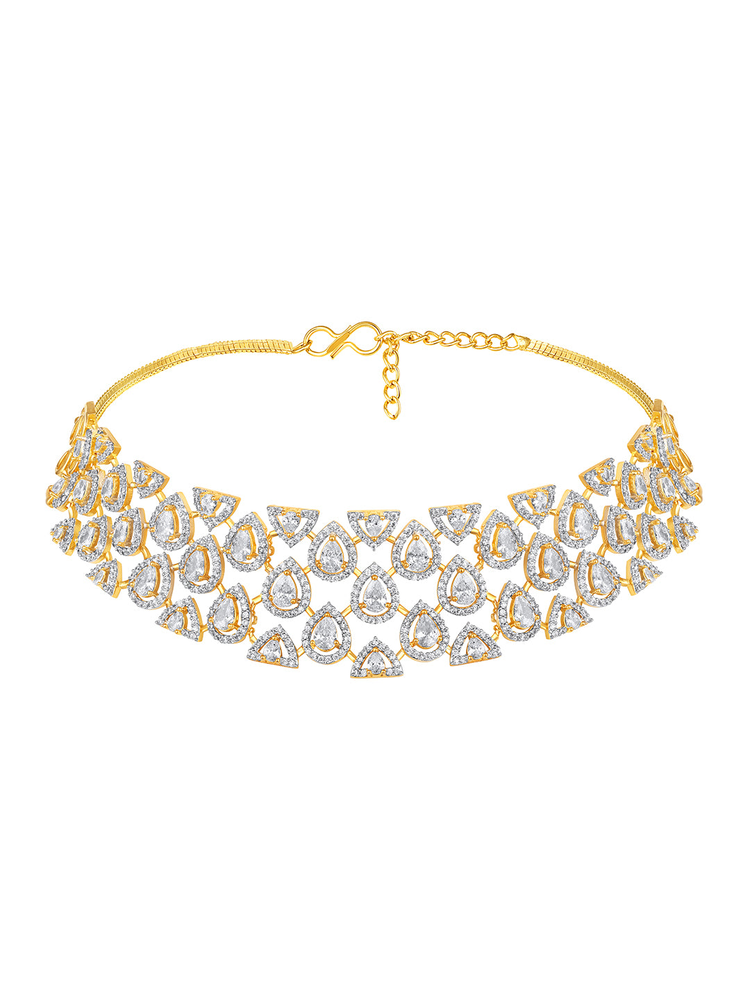 Two Tone CZ Studded Diamond Choker Set with Earrings – Bridal Jewellery