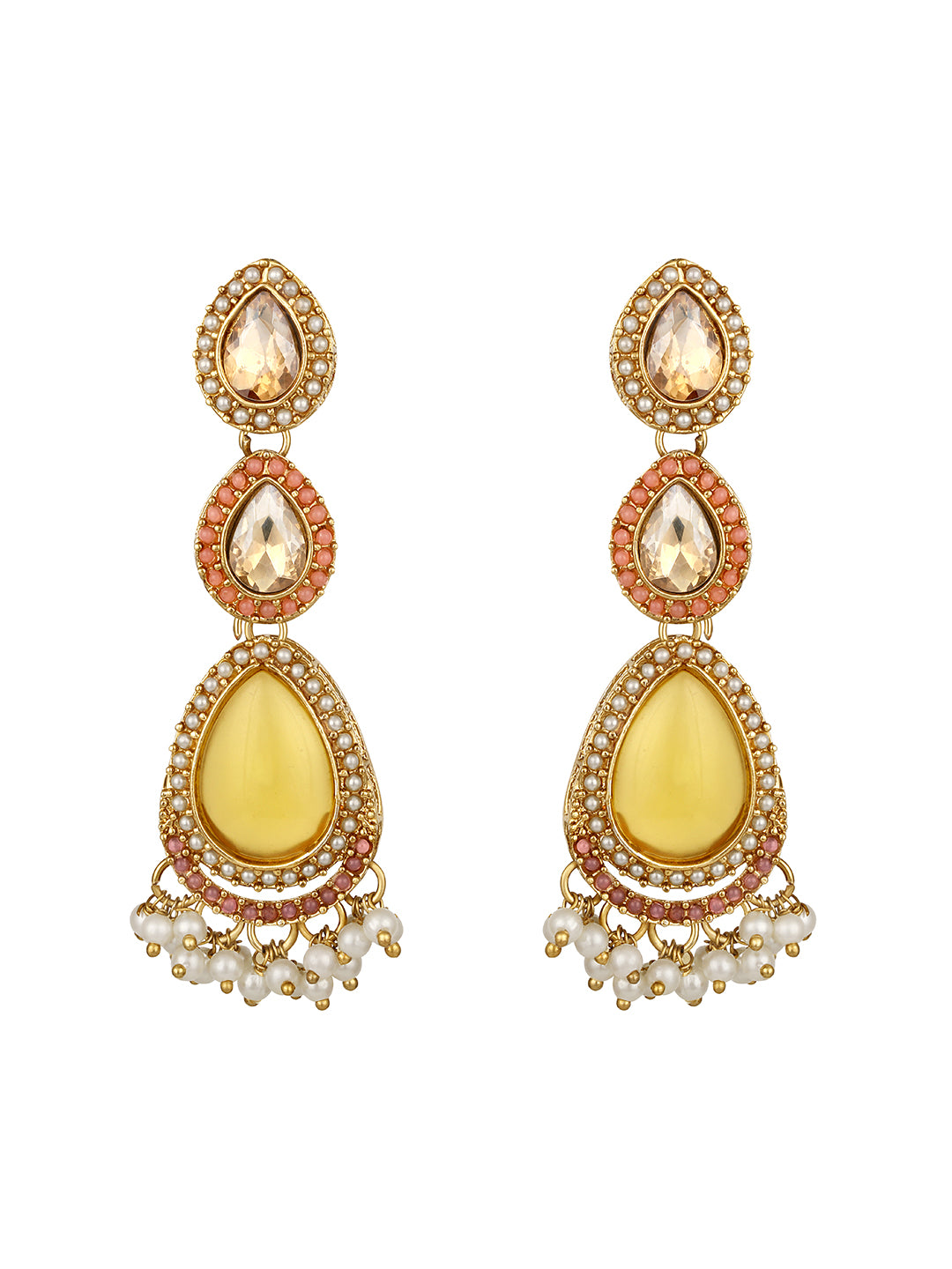 Multicolor Gold Plated American Diamond Studded & Beaded Bridal Jewellery Set