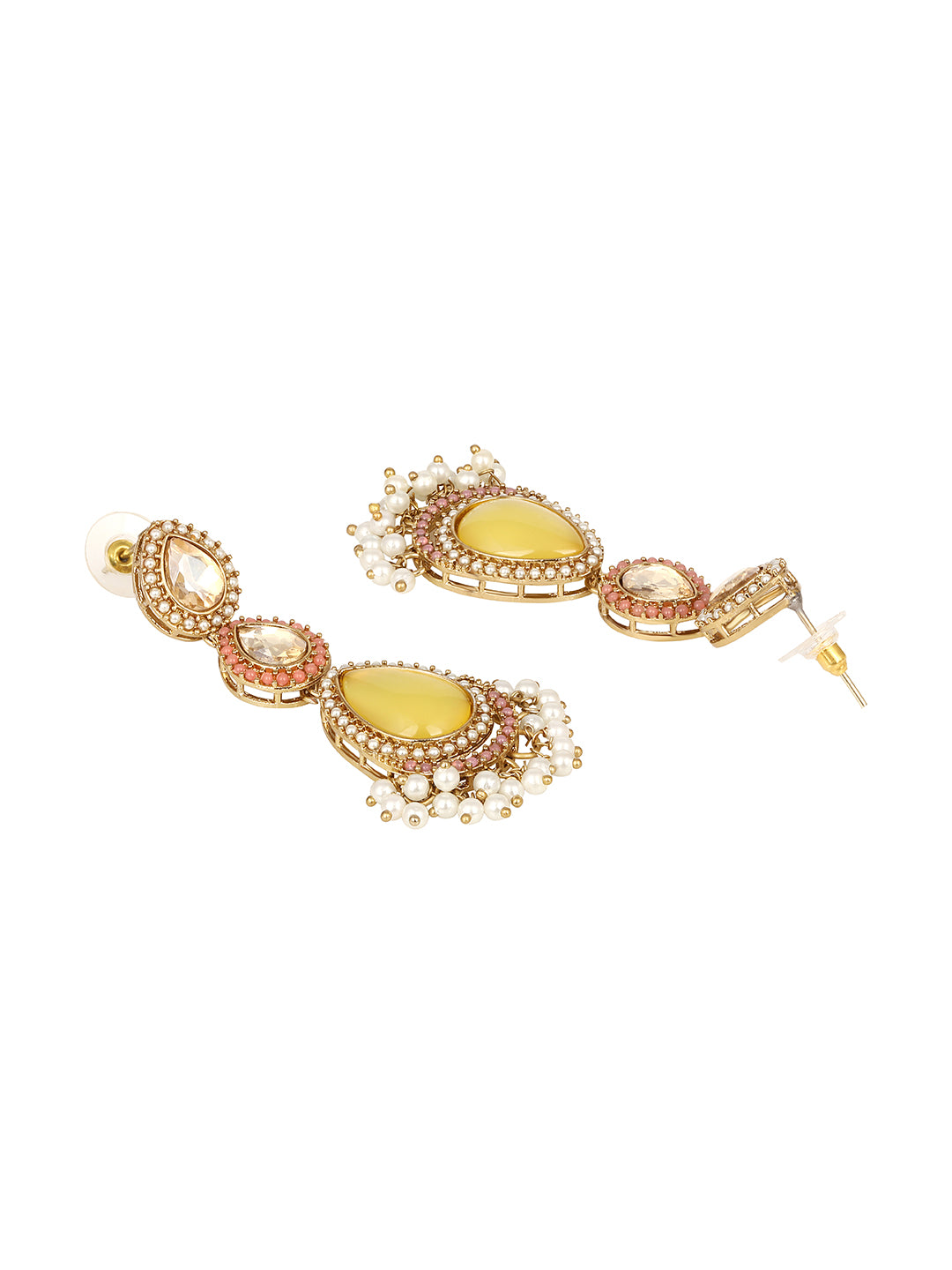 Multicolor Gold Plated American Diamond Studded & Beaded Bridal Jewellery Set