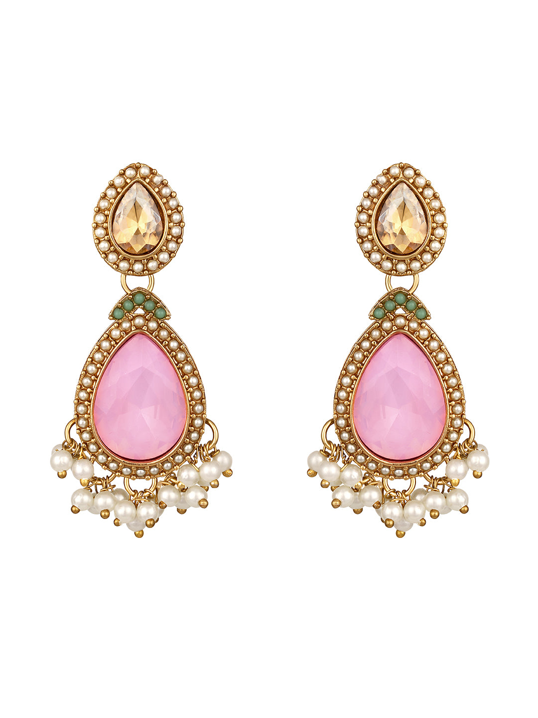 Multicolor Gold Plated American Diamond Studded & Beaded Bridal Jewellery Set