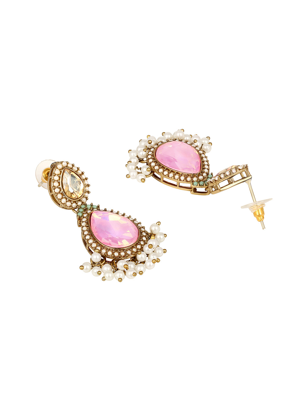 Multicolor Gold Plated American Diamond Studded & Beaded Bridal Jewellery Set