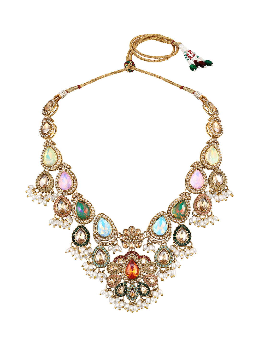 Multicolour bridal necklace set with diamond look and pearl detailing