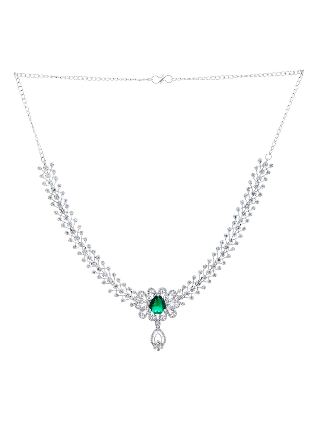 Rhodium-Plated Cubic Zirconia-Studded Floral Jewellery Set