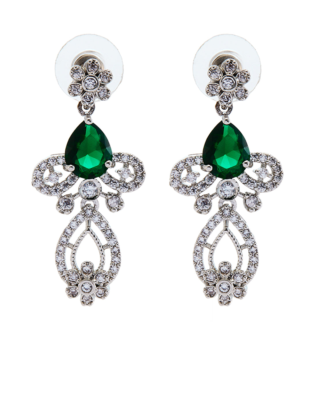 Rhodium-Plated Cubic Zirconia-Studded Floral Jewellery Set