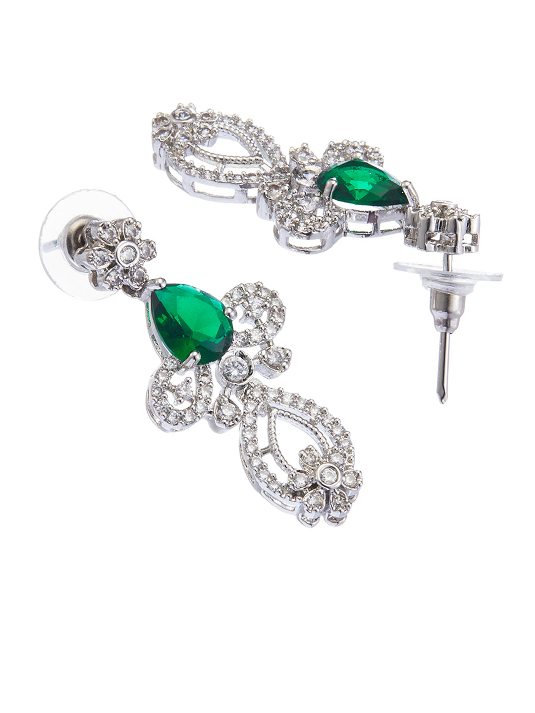 Rhodium-Plated Cubic Zirconia-Studded Floral Jewellery Set