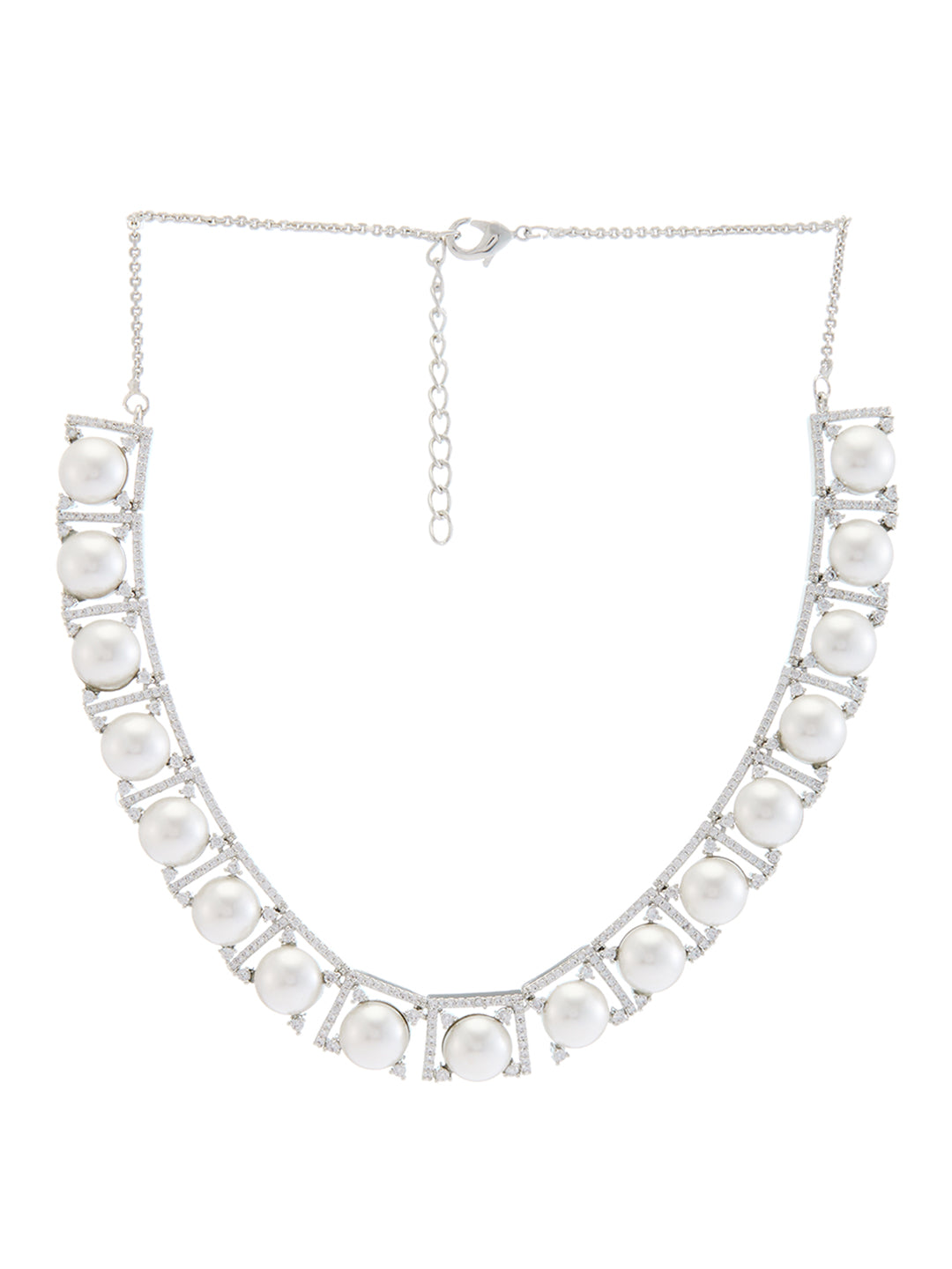 Diamond and Pearl Necklace Set with Rhodium Finish and Matching Drop Earrings – Elegant Jewellery by Asmitta