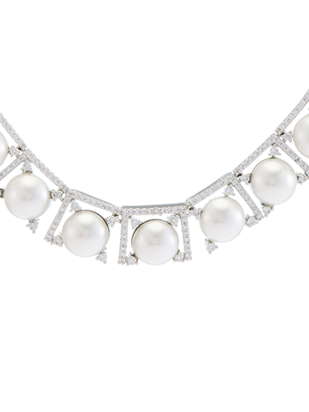 Diamond and Pearl Necklace Set with Rhodium Finish and Matching Drop Earrings – Elegant Jewellery by Asmitta