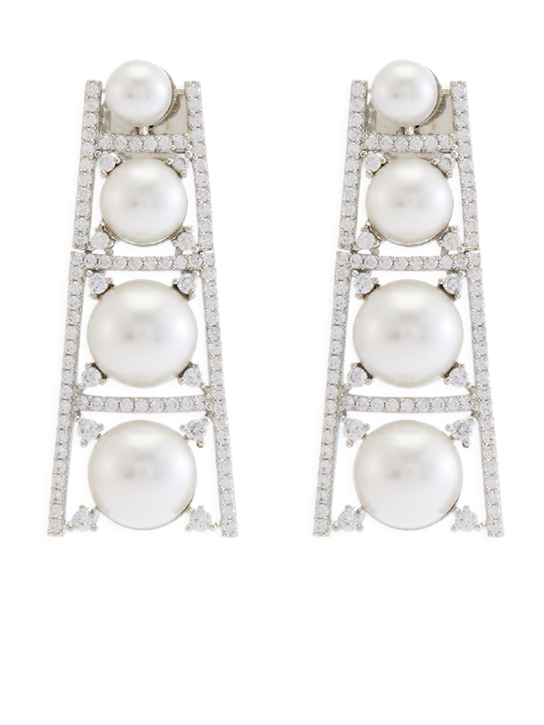 Diamond and Pearl Necklace Set with Rhodium Finish and Matching Drop Earrings – Elegant Jewellery by Asmitta