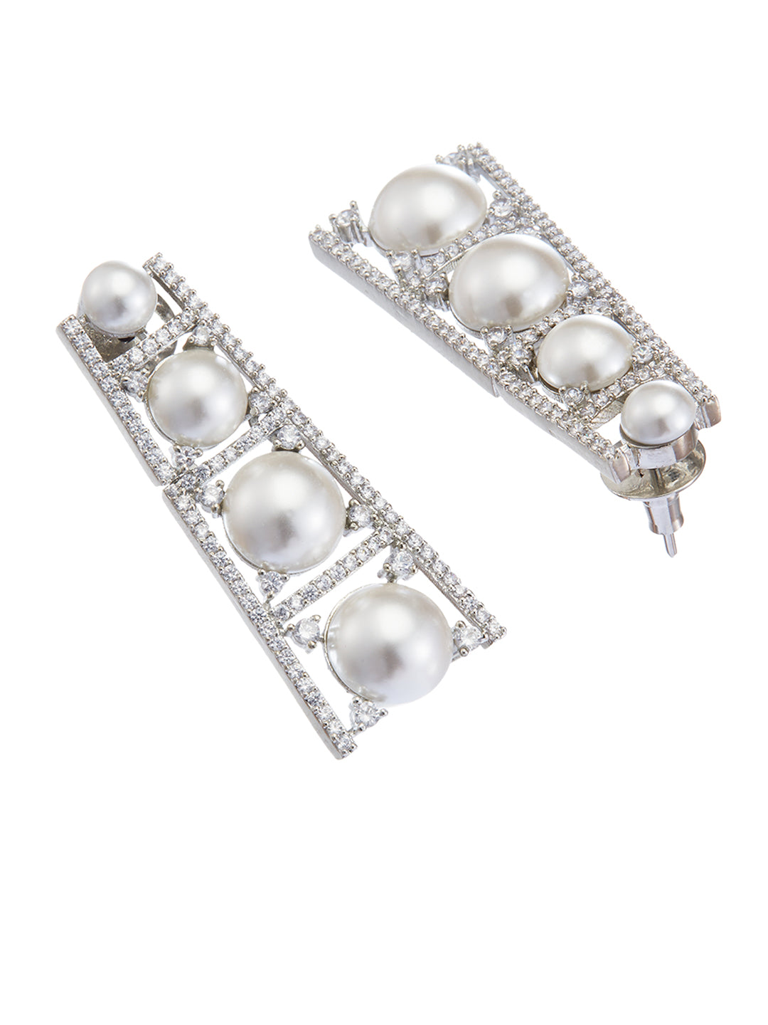Diamond and Pearl Necklace Set with Rhodium Finish and Matching Drop Earrings – Elegant Jewellery by Asmitta