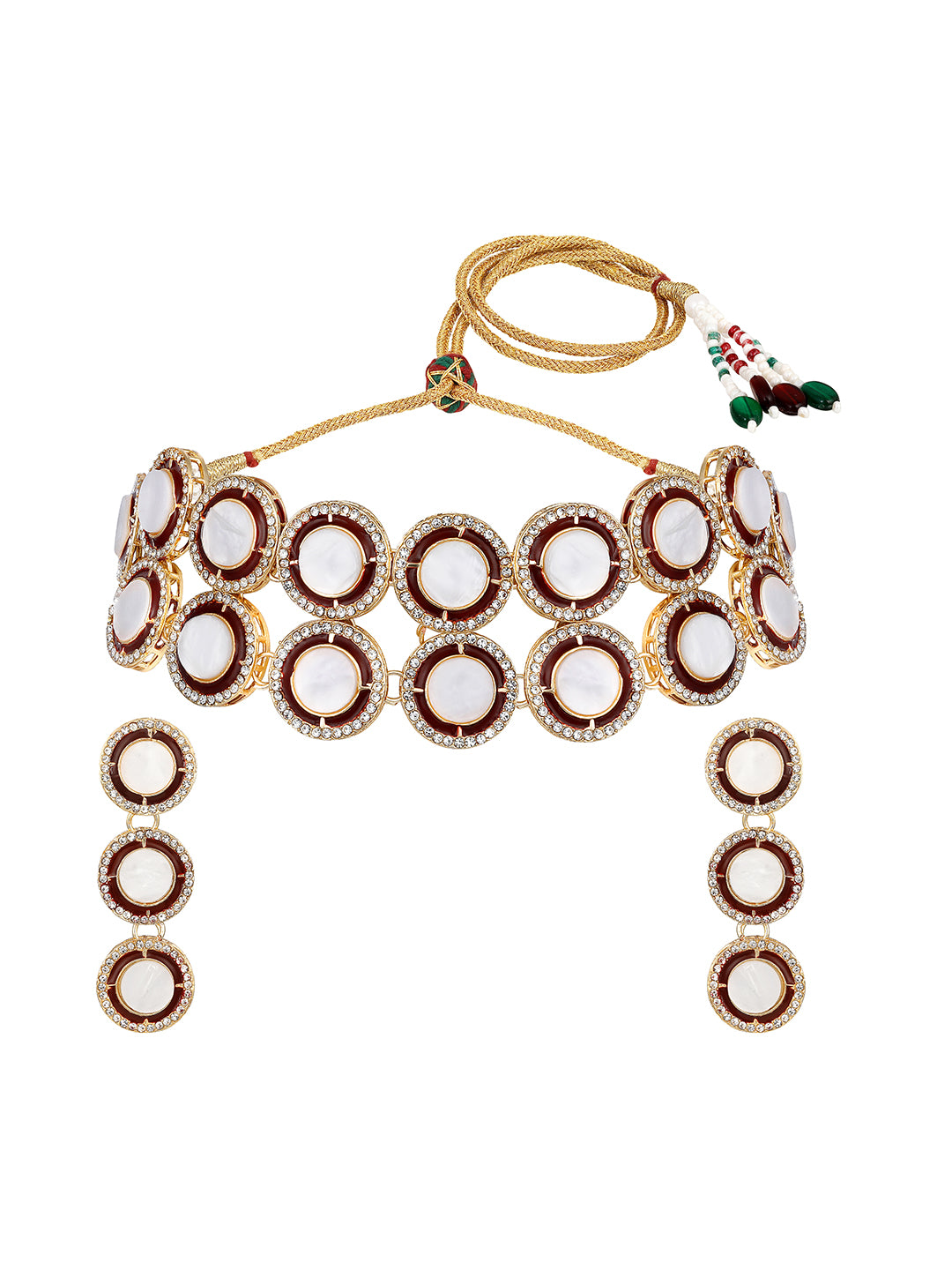 Meenakari maroon bridal jewellery set with stone detailing