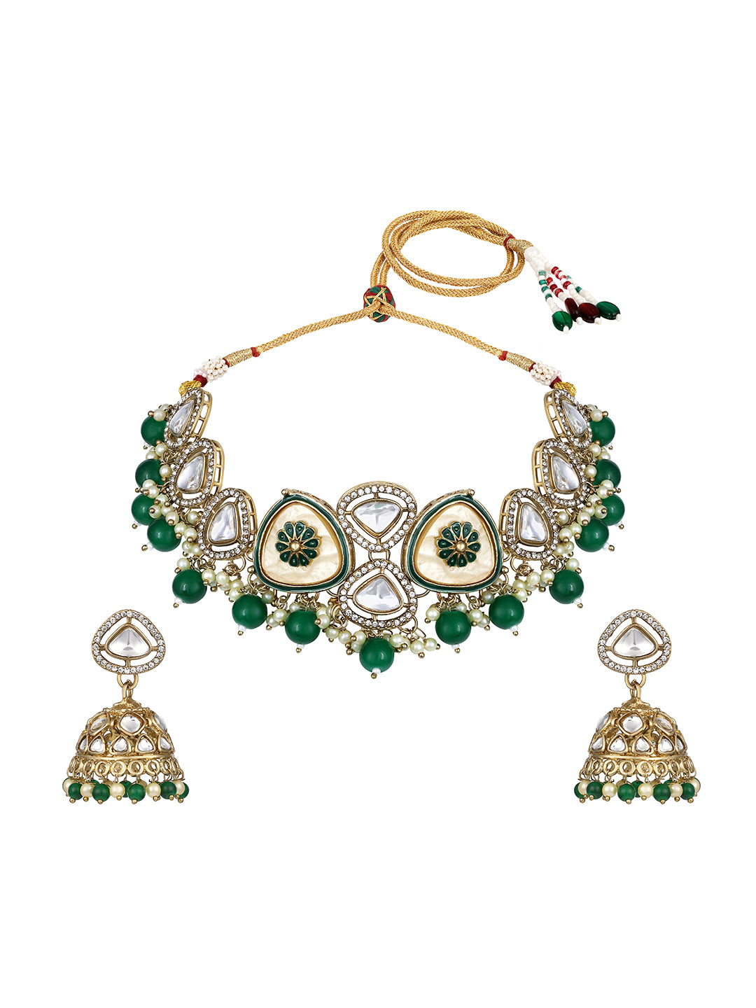 Bridal Meenakari choker necklace with matching earrings and tikka