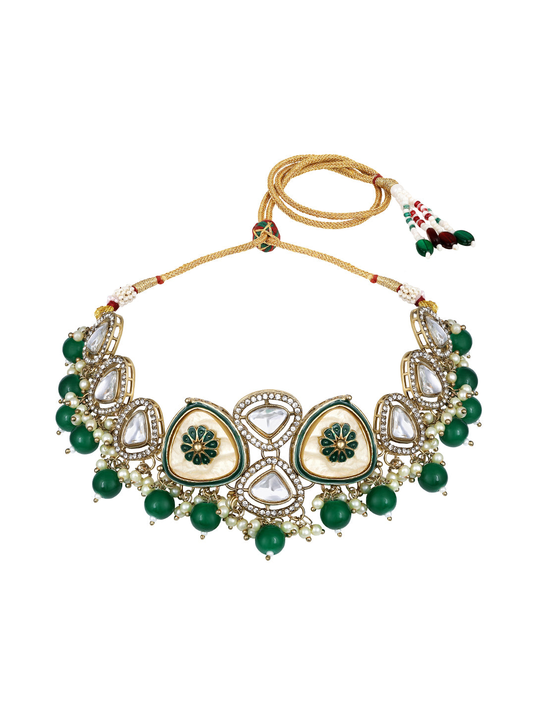 Bridal Meenakari choker necklace with matching earrings and tikka
