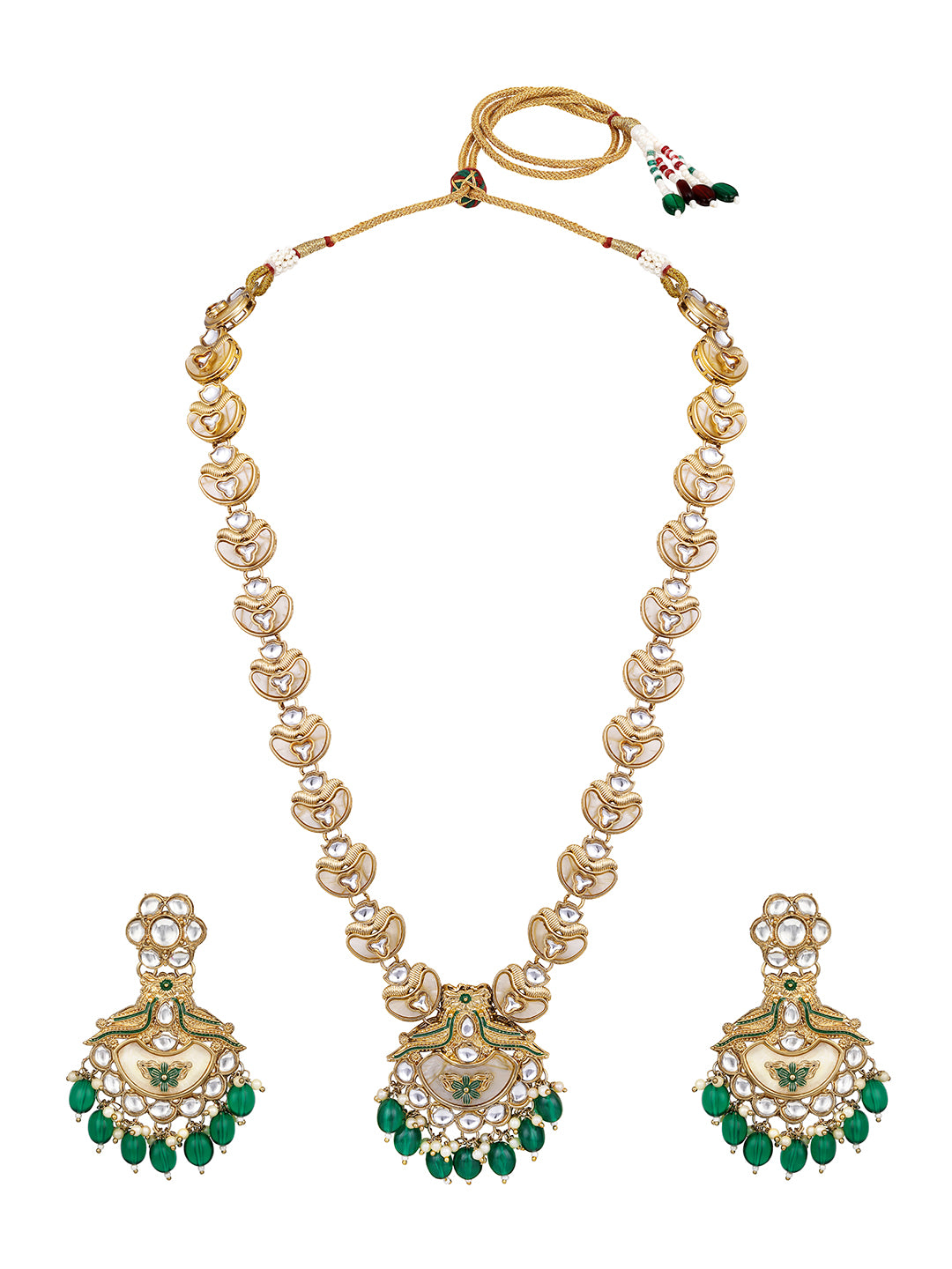 Meenakari bridal jewellery set with green stones and traditional design