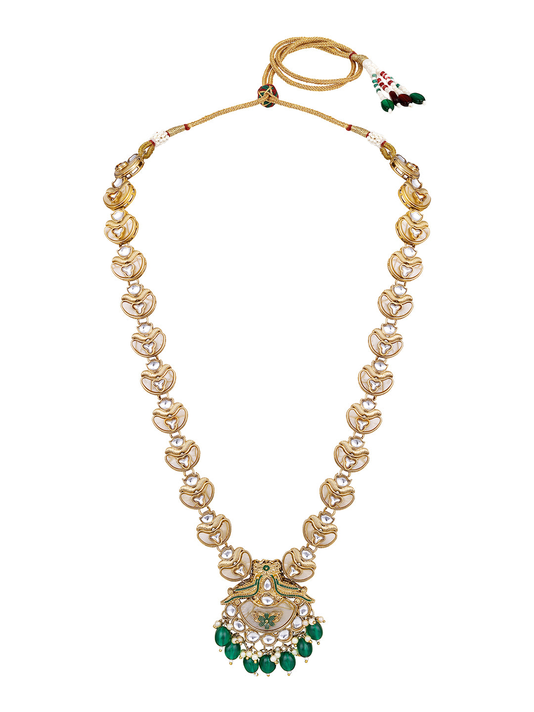 Meenakari bridal jewellery set with green stones and traditional design