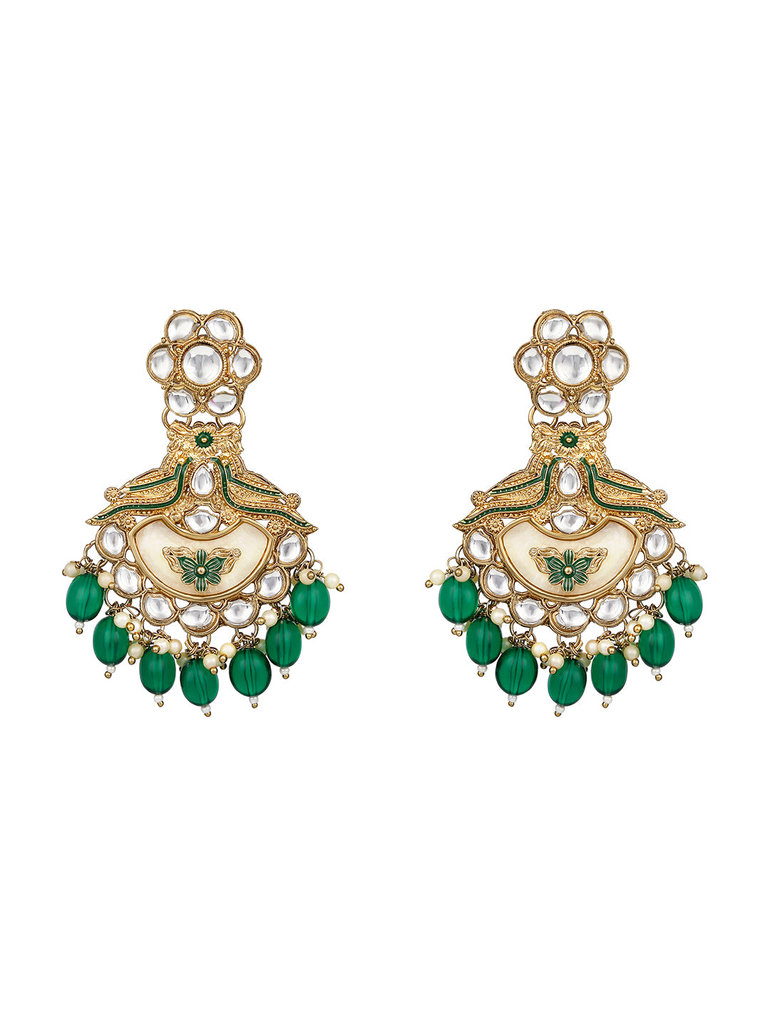 Meenakari bridal jewellery set with green stones and traditional design