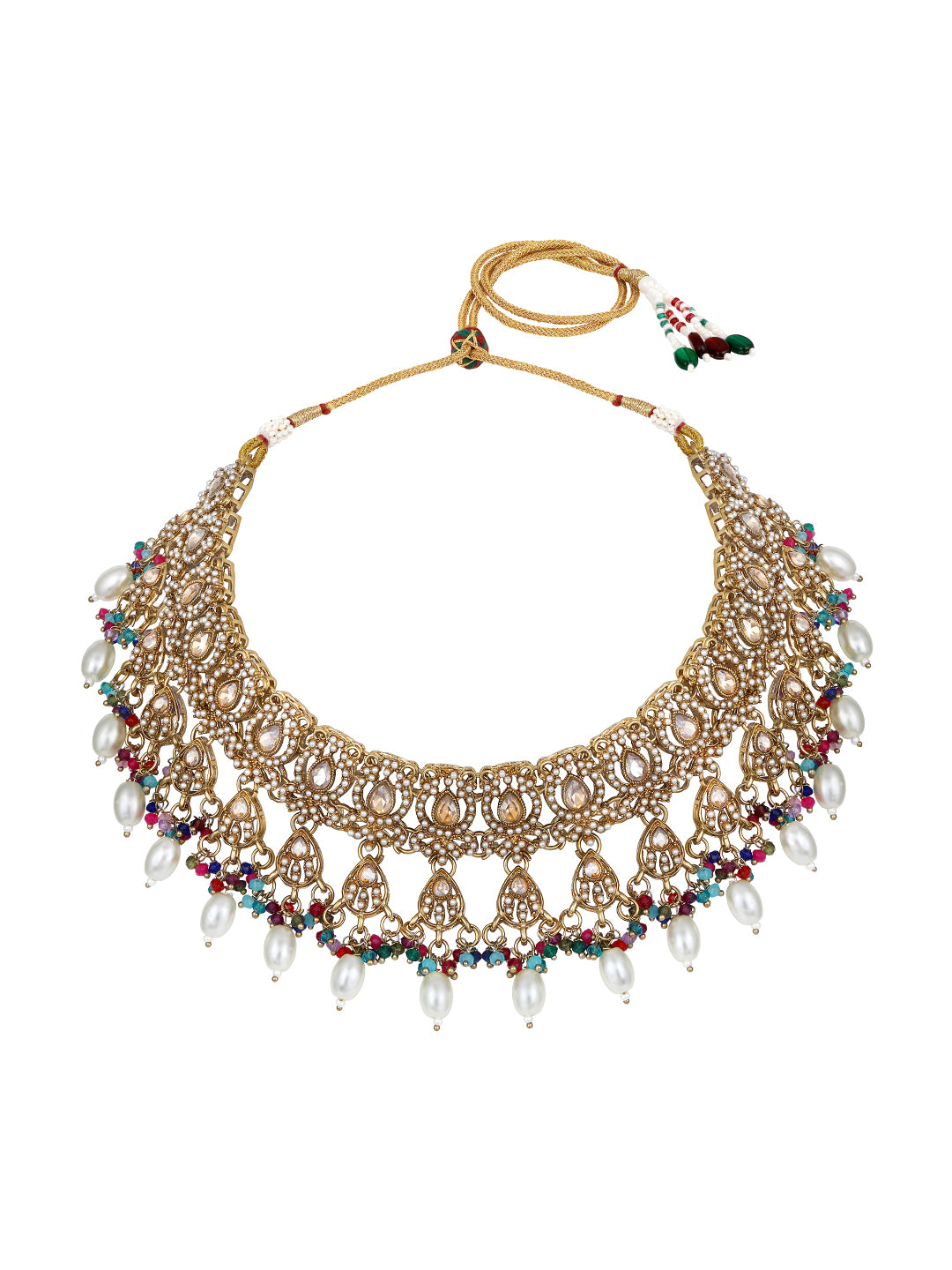 Multicolour bridal necklace set with matching earrings and maang tikka