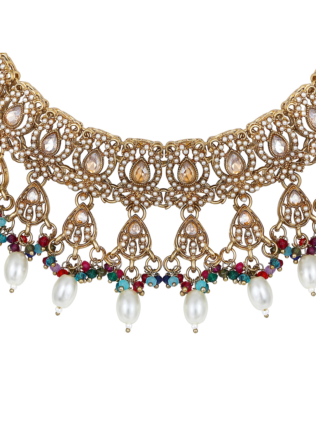Multicolour bridal necklace set with matching earrings and maang tikka