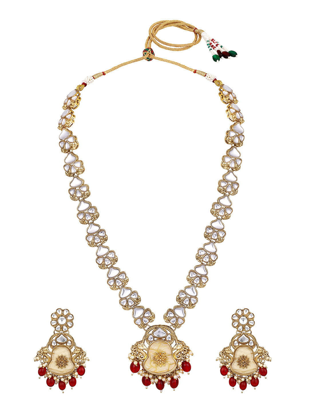 Long bridal gold-plated necklace with pearl and stone