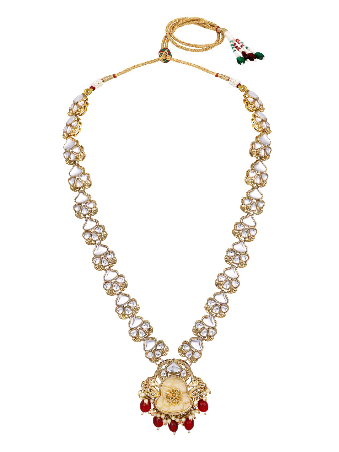 Long bridal gold-plated necklace with pearl and stone