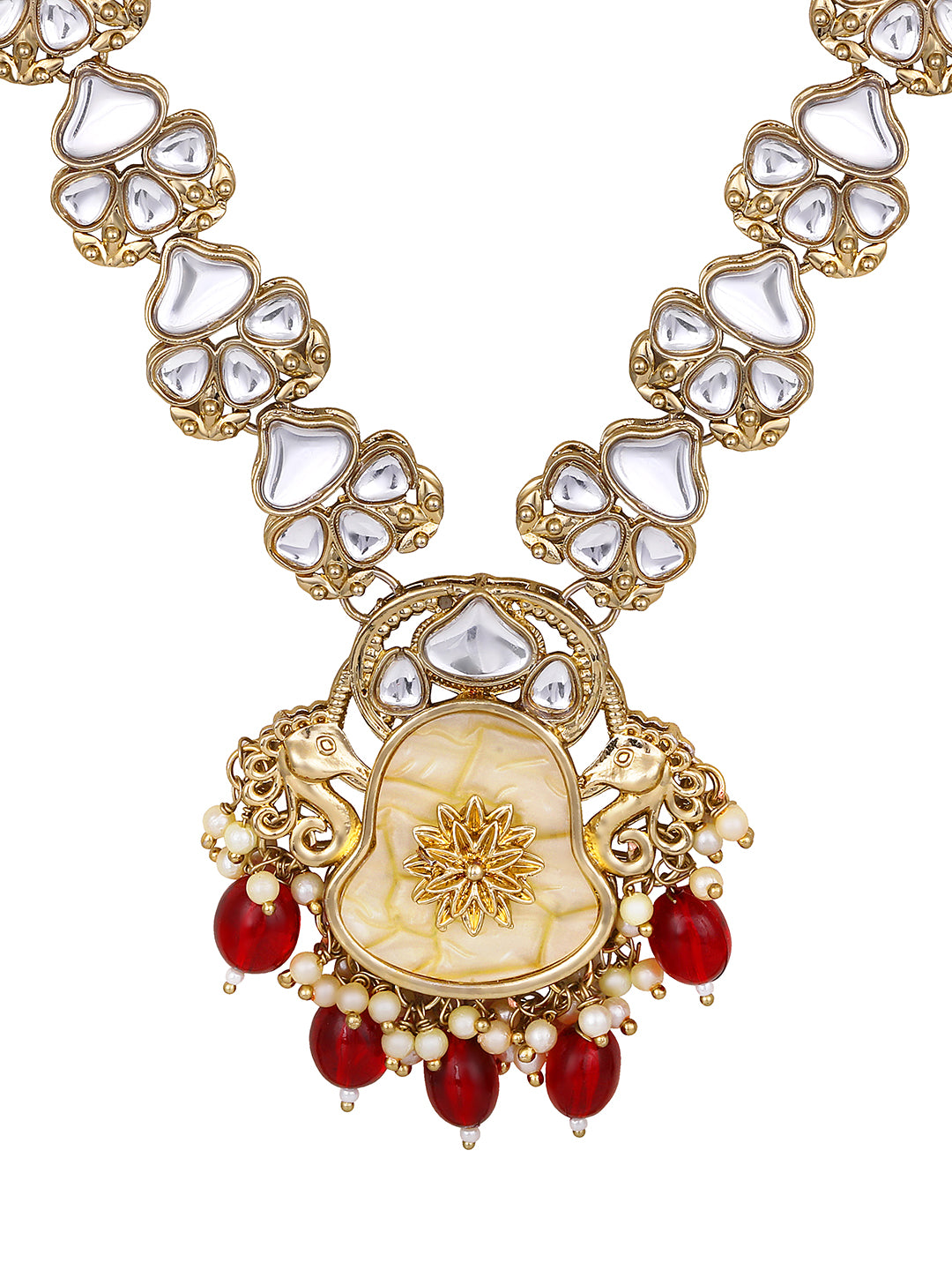 Long bridal gold-plated necklace with pearl and stone