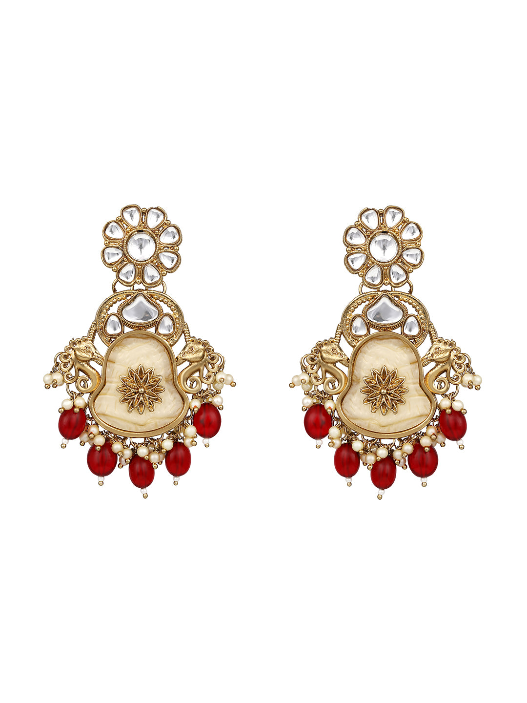 Long bridal gold-plated necklace with pearl and stone