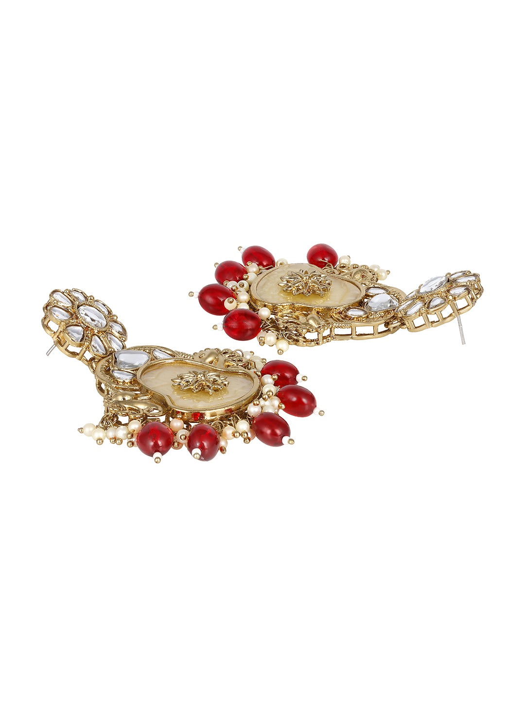 Long bridal gold-plated necklace with pearl and stone