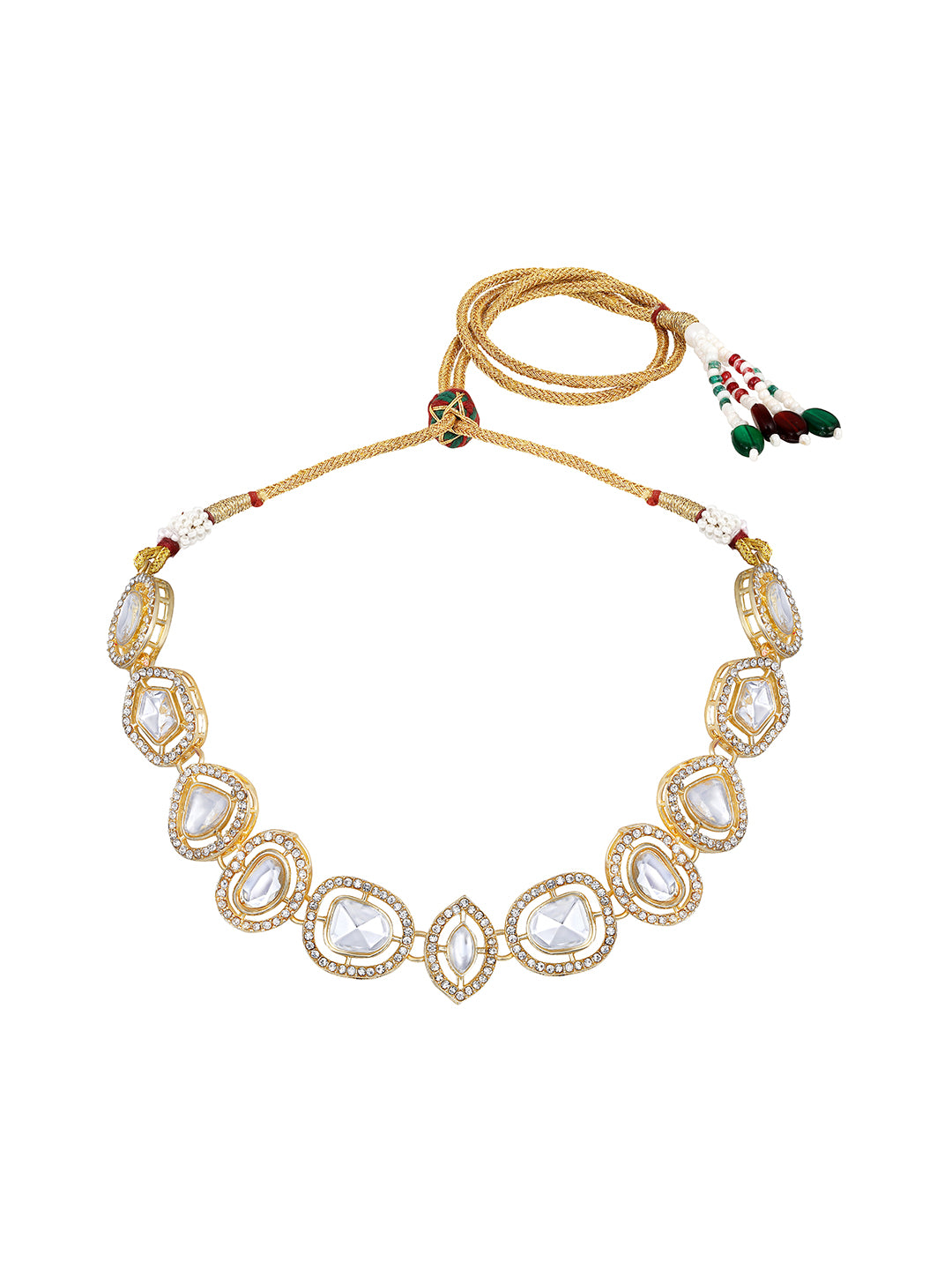 Gold Plated White Stone Choker Necklace Set with Matching Earrings