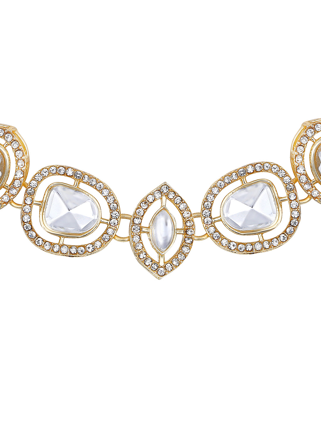 Gold Plated White Stone Choker Necklace Set with Matching Earrings