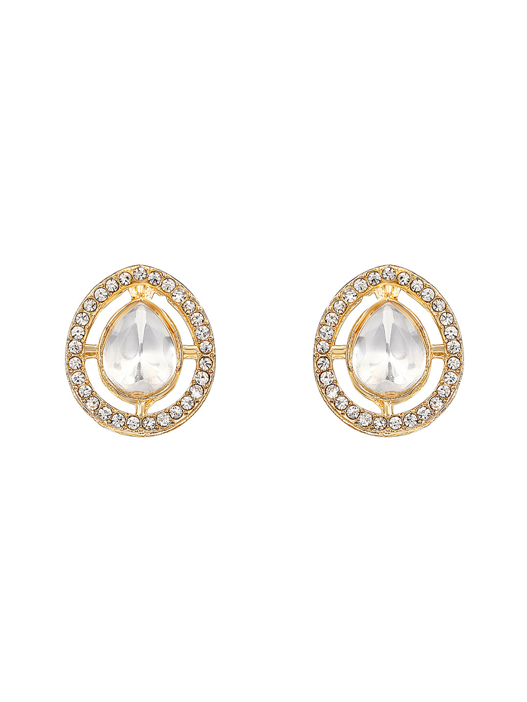 Gold Plated White Stone Choker Necklace Set with Matching Earrings