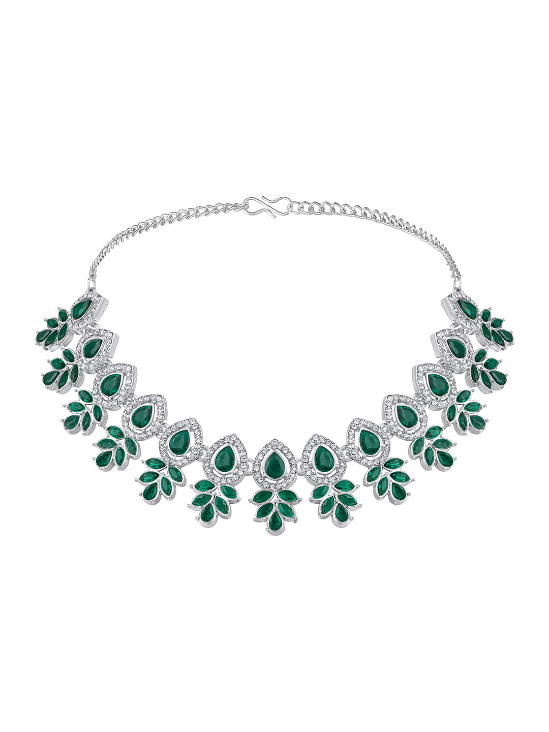 Green Stone Choker Necklace Set with Earrings and Maang Tikka for Women