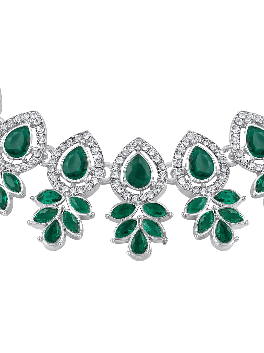 Green Stone Choker Necklace Set with Earrings and Maang Tikka for Women