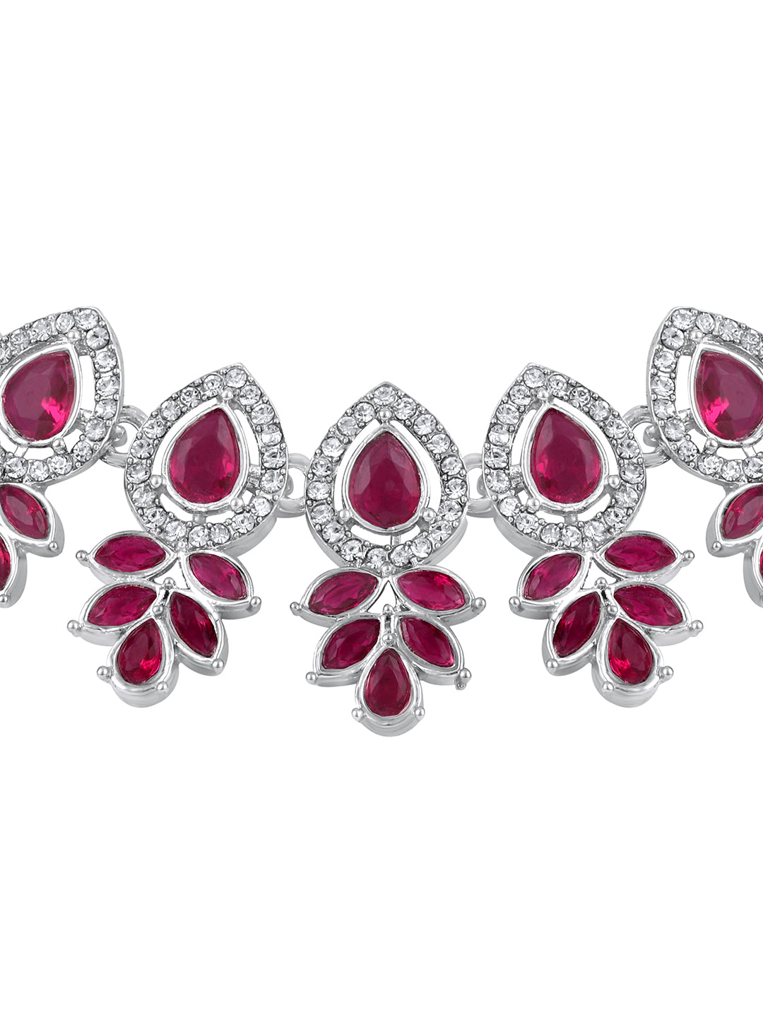 Rhodium Plated Austrian Pink Stone Choker Set