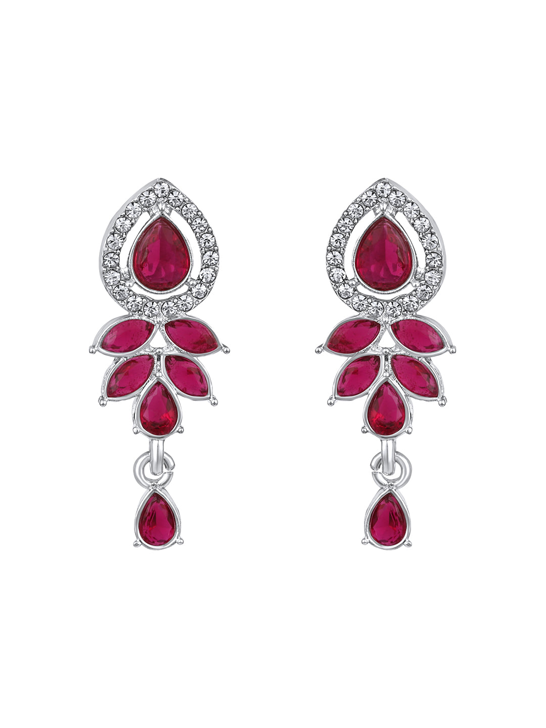 Rhodium Plated Austrian Pink Stone Choker Set