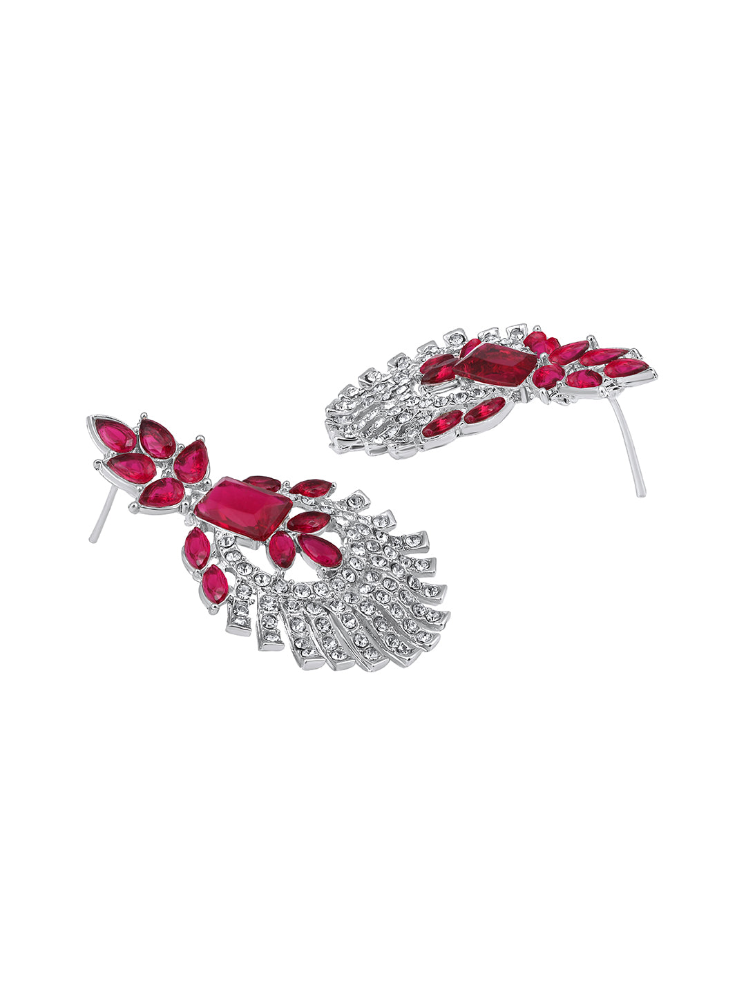 Rhodium Plated Ruby Red And White Stone Studded Choker Jewellery Set