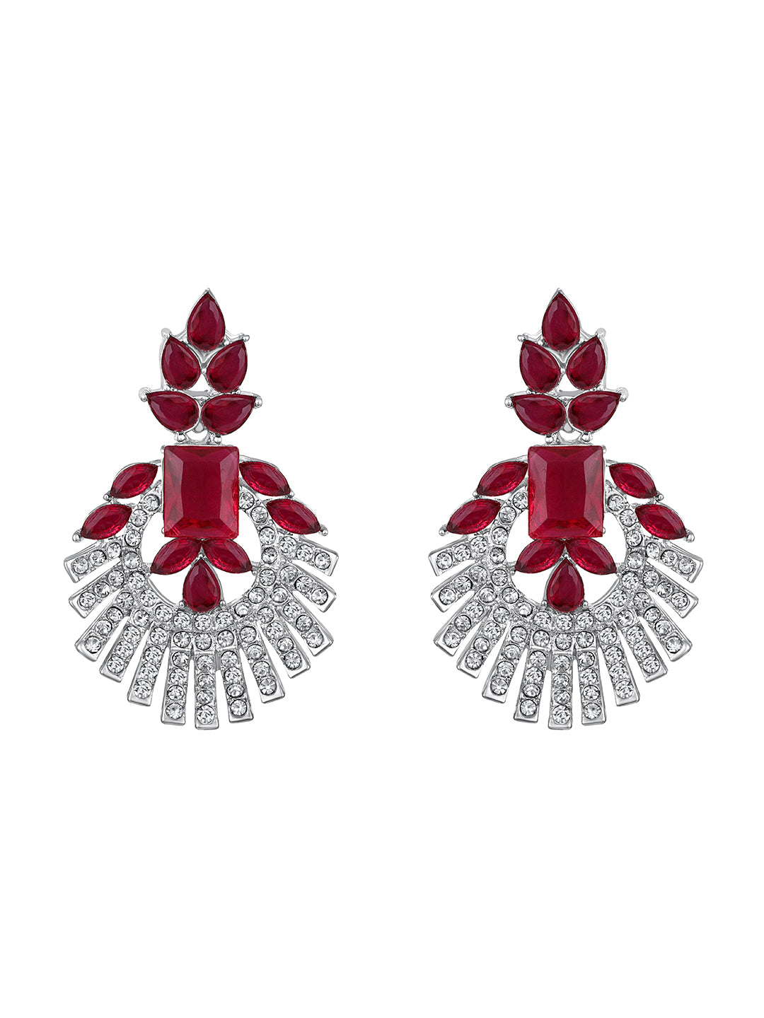 Rhodium Plated Ruby Red And White Stone Studded Choker Jewellery Set