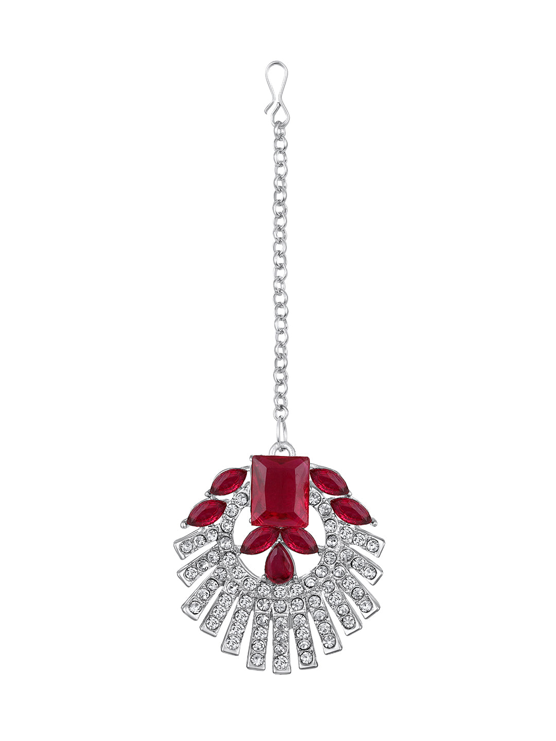 Rhodium Plated Ruby Red And White Stone Studded Choker Jewellery Set