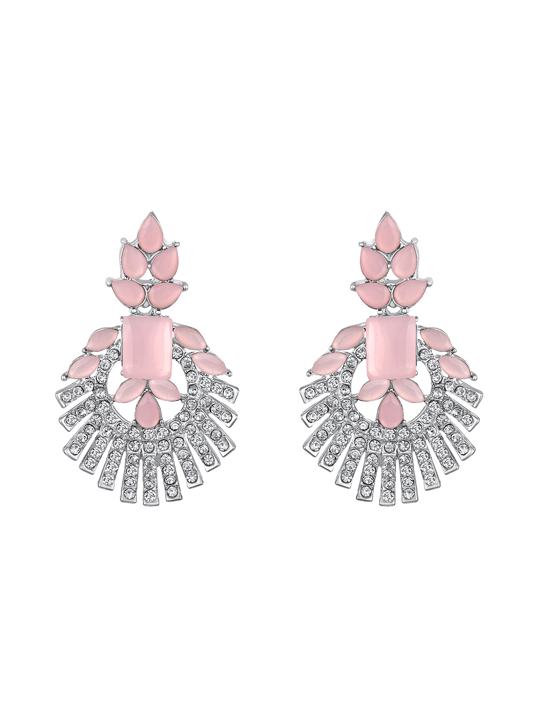 Rhodium Plated Baby Pink And White Stone Studded Choker Jewellery Set