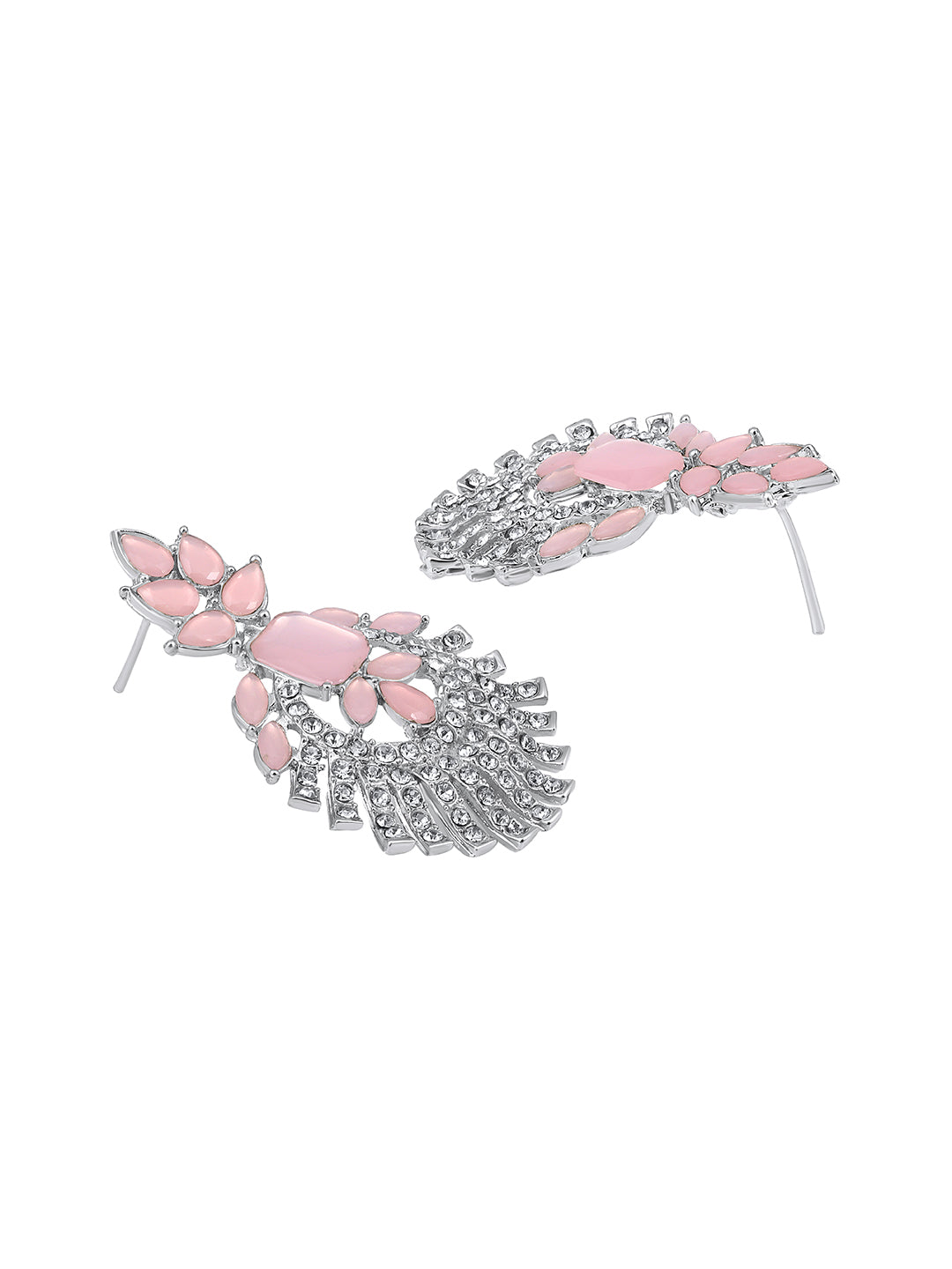 Rhodium Plated Baby Pink And White Stone Studded Choker Jewellery Set