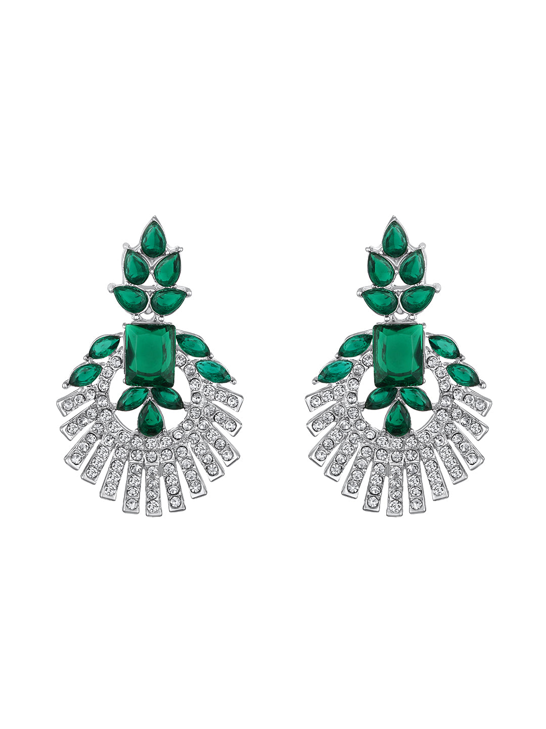 Rhodium Plated Emerald And White Stone Studded Choker Jewellery Set