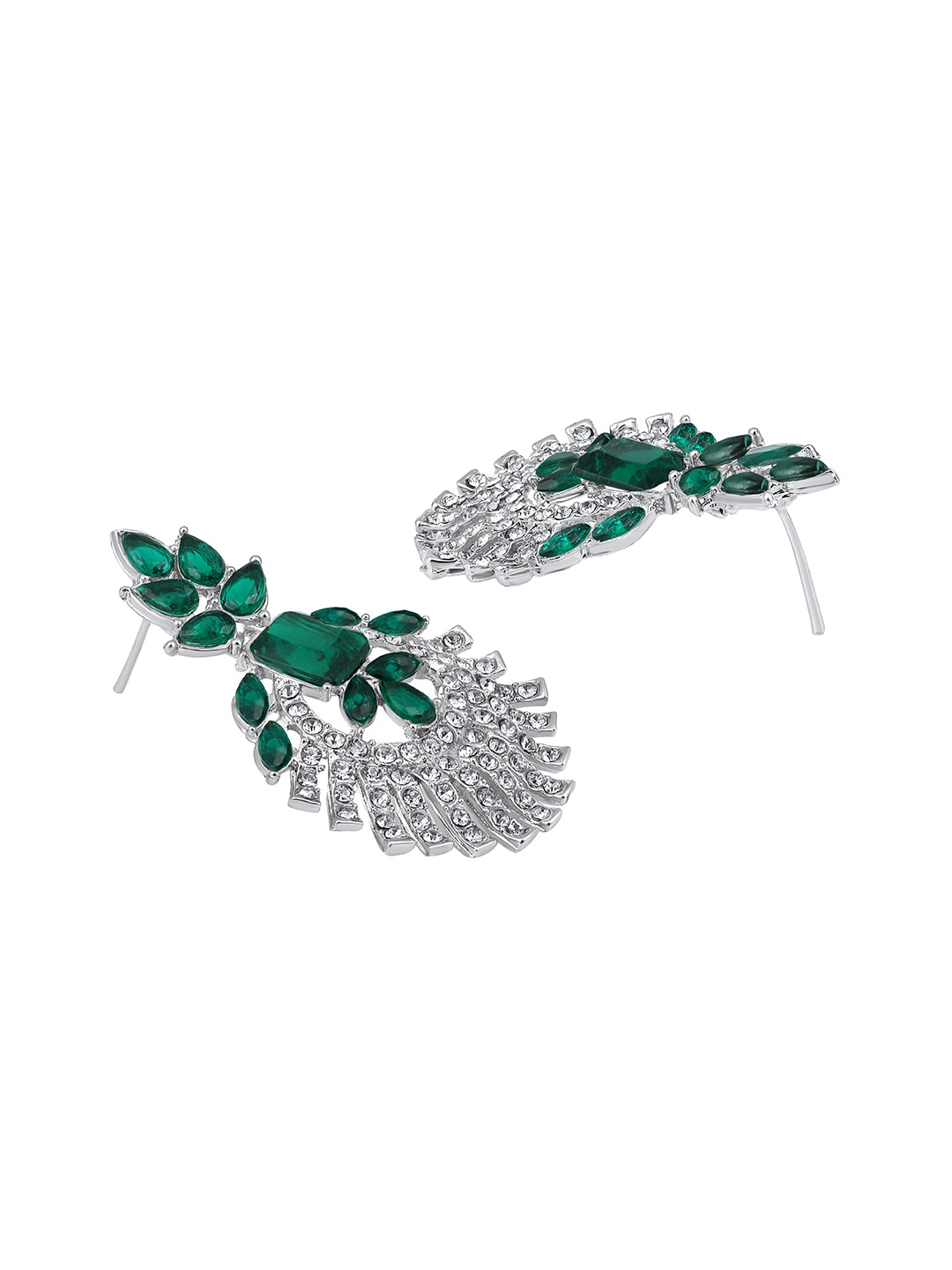 Rhodium Plated Emerald And White Stone Studded Choker Jewellery Set